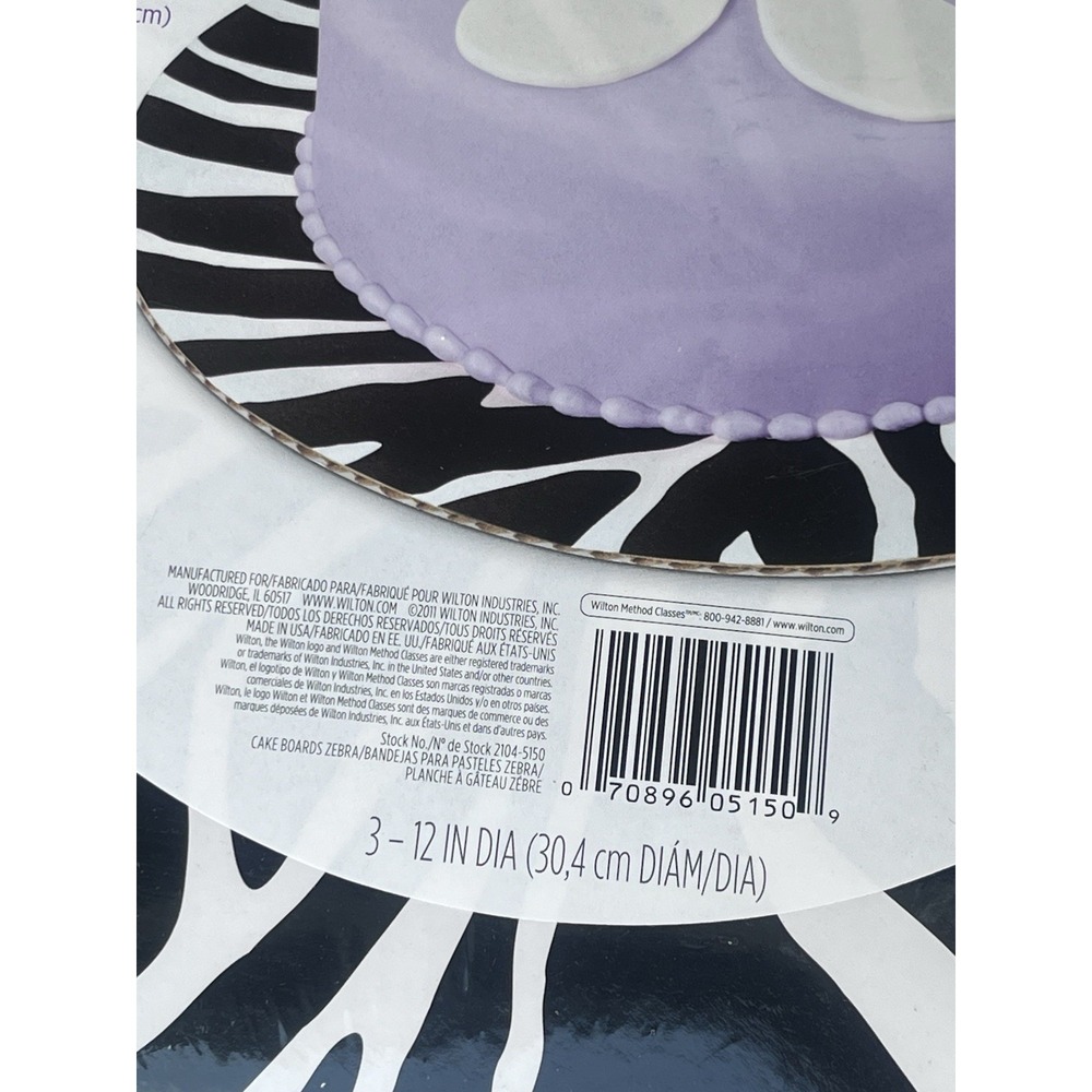 Wilton 12in‎ Cake Boards (3pc) Zebra Black White 2104-5150 Sealed - Picture 4 of 5
